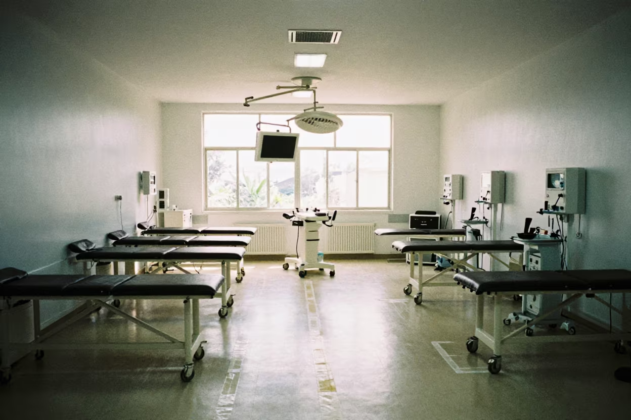 Rehab Gym Medical Room Abidjan Late Afternoon in inside a rehabilitation gym near Abidjan