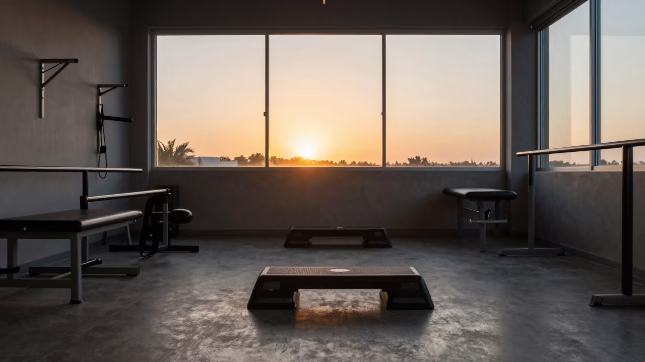 Rehab Gym at Sunset in Puerto La Cruz in inside a recovery area with treatment stations aligned in Puerto La Cruz