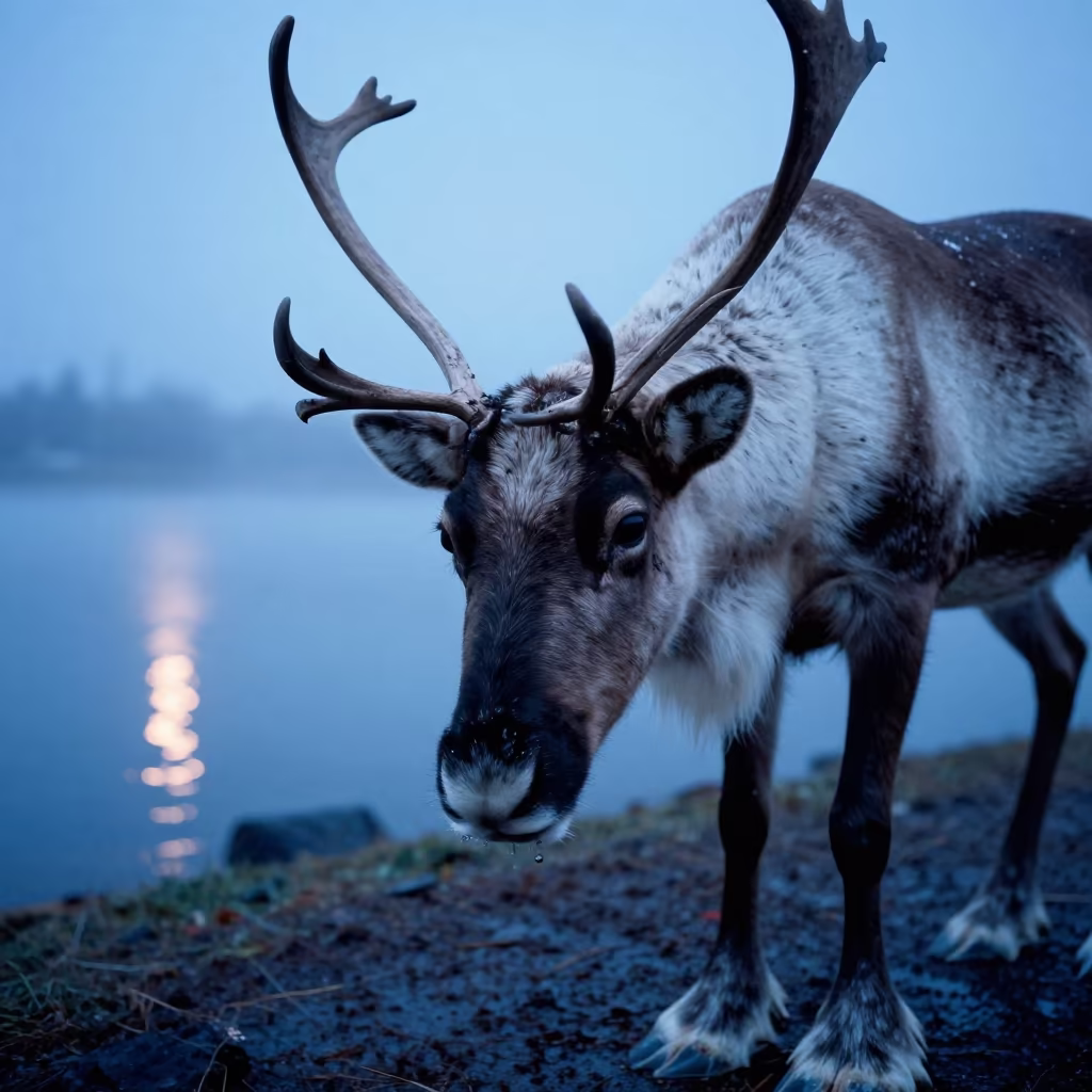 Reindeer Herder Portrait in Blue Stockholm Dusk in near Djurgarden, Stockholm