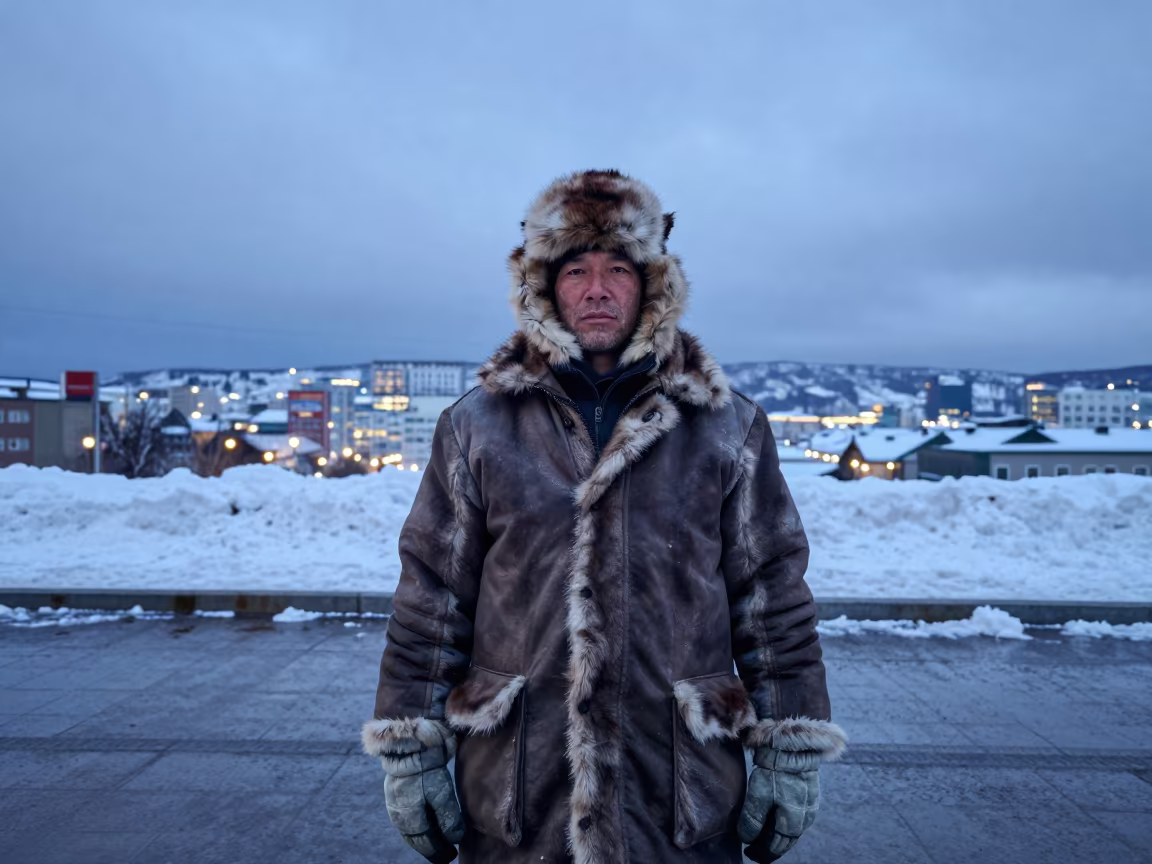 Reindeer Herder Portrait in Sapporo Twilight in in Sapporo