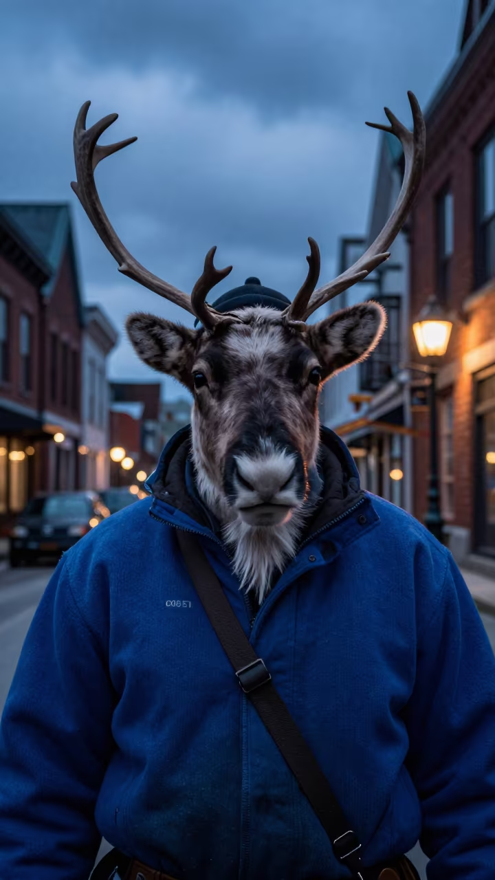 Reindeer Herder Portrait in Vancouver Twilight in in Gastown, Vancouver