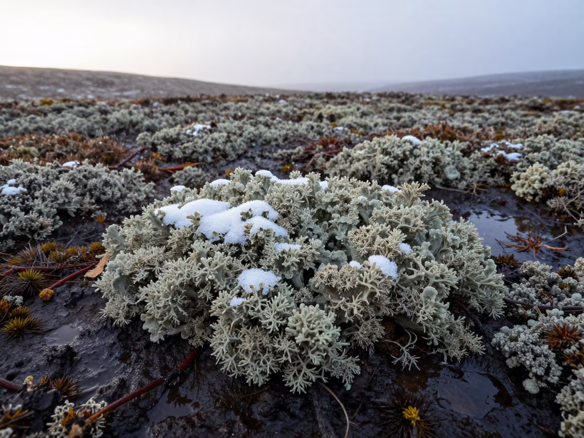 Reindeer Lichen Carpet on Swiss Tundra After Rain in in Switzerland