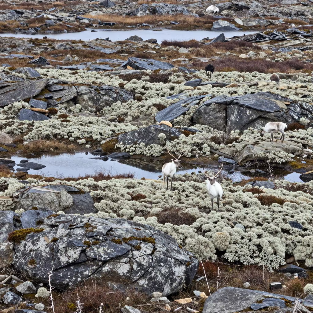 Reindeer Lichen on Tundra Rocks Near Kharkiv in near Kharkiv