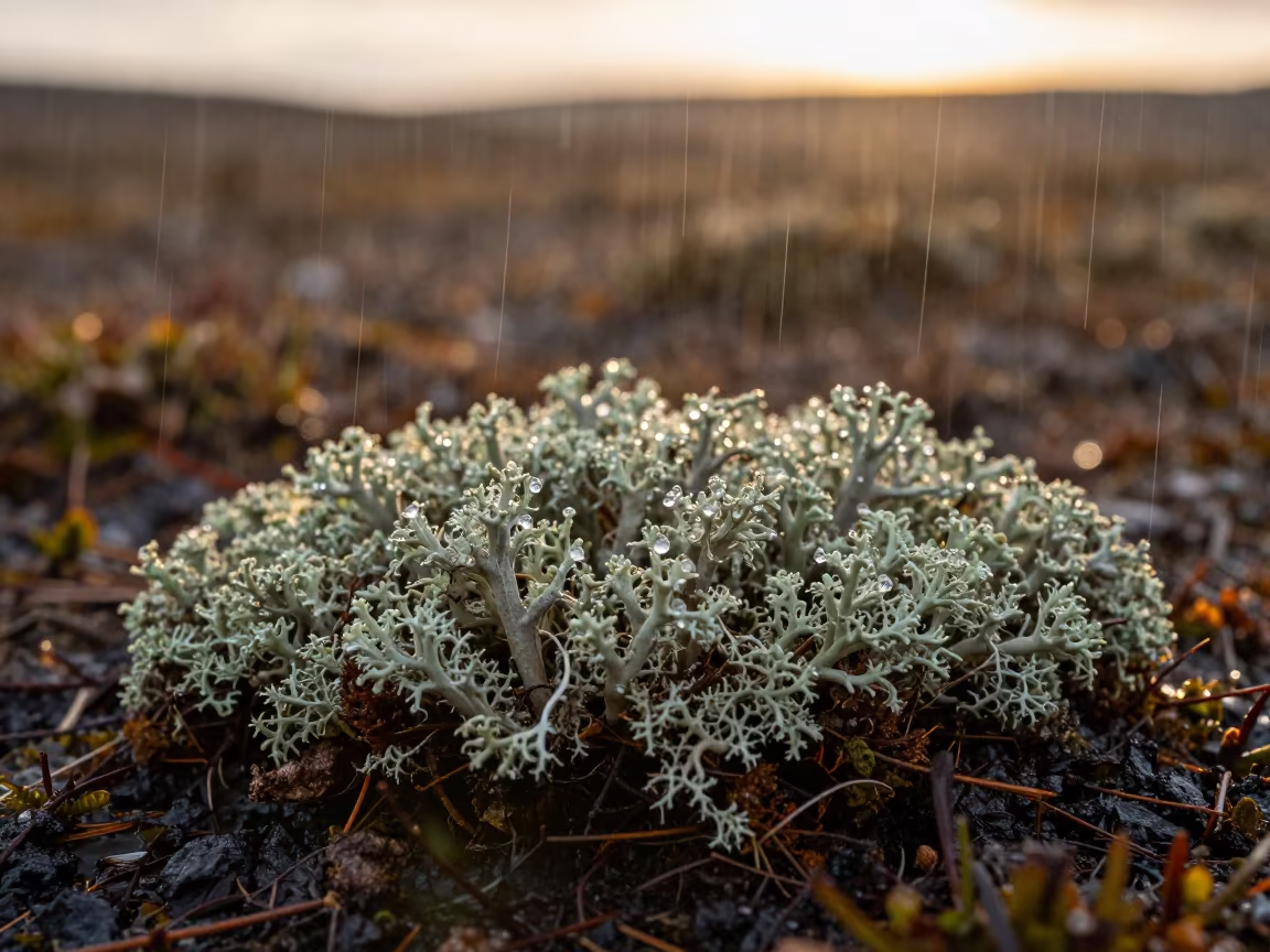 Reindeer Moss Cushion in Rainy Evening Light in near Moundou