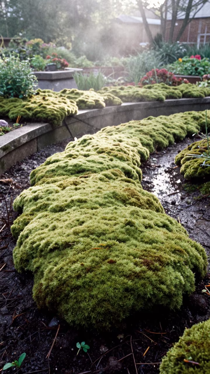Reindeer Moss Cushion in Terraced Garden Calgary in among terraced garden plots near Calgary