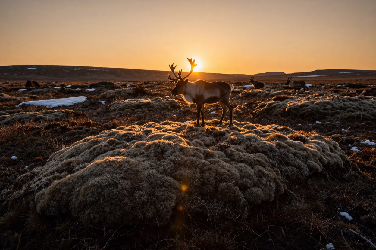 Reindeer Moss Silhouette at Golden Hour in near Ulsan