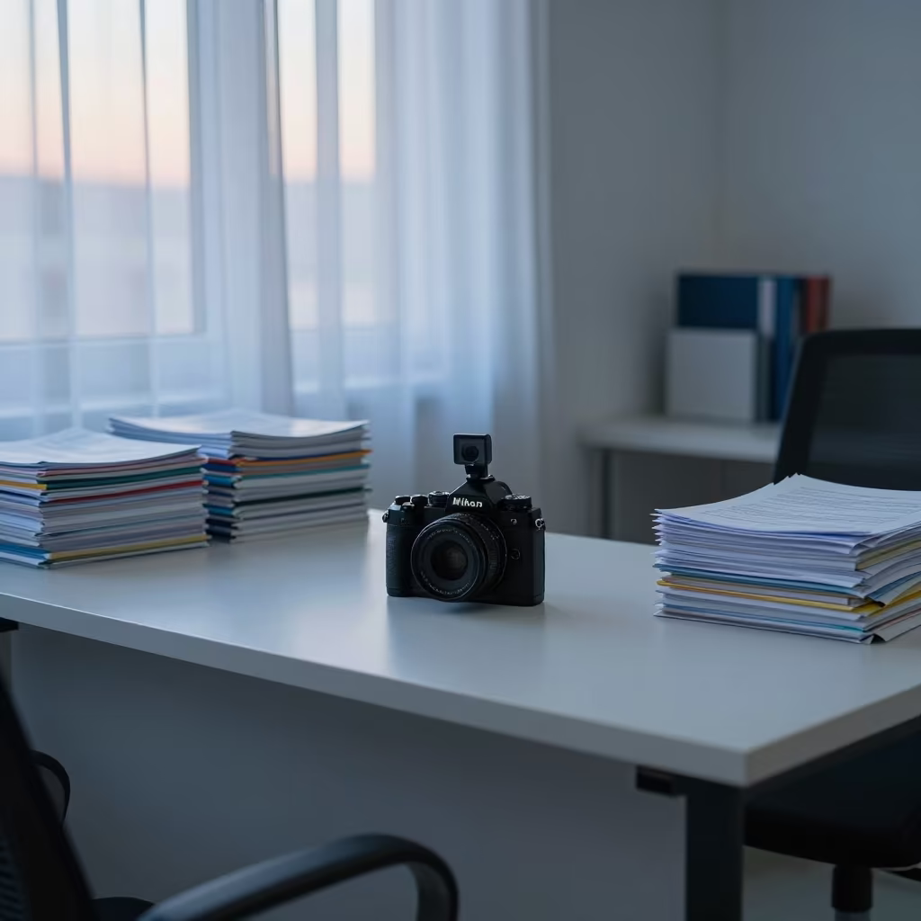 Remote Notary Kit on Office Desk at Dawn in inside a quiet office training suite in Shibin Al Kawm