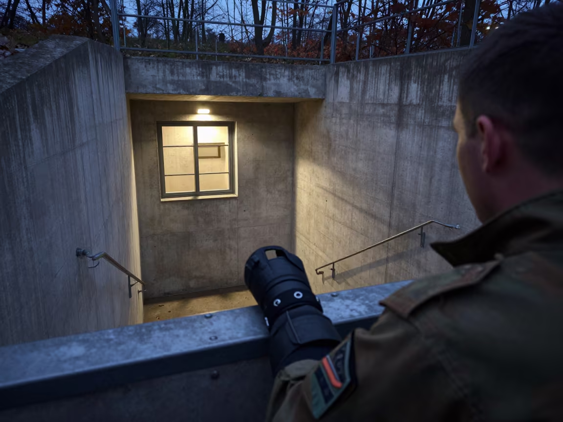 Repair Sleeve on Bunker Stairwell Austria Blue Hour in inside a bunker stairwell in Austria