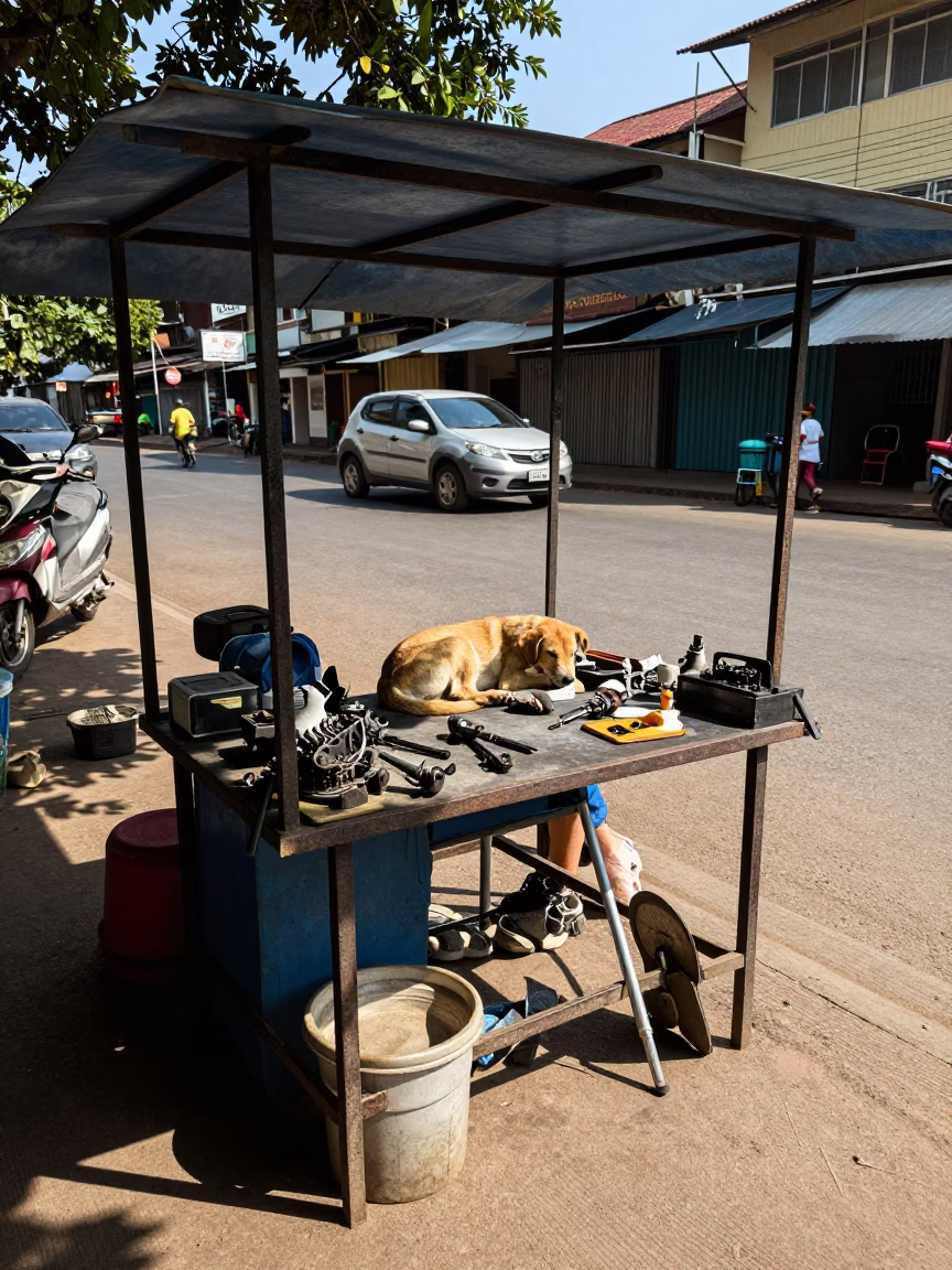 Repair Stall in Phnom Penh in in Phnom Penh, Cambodia