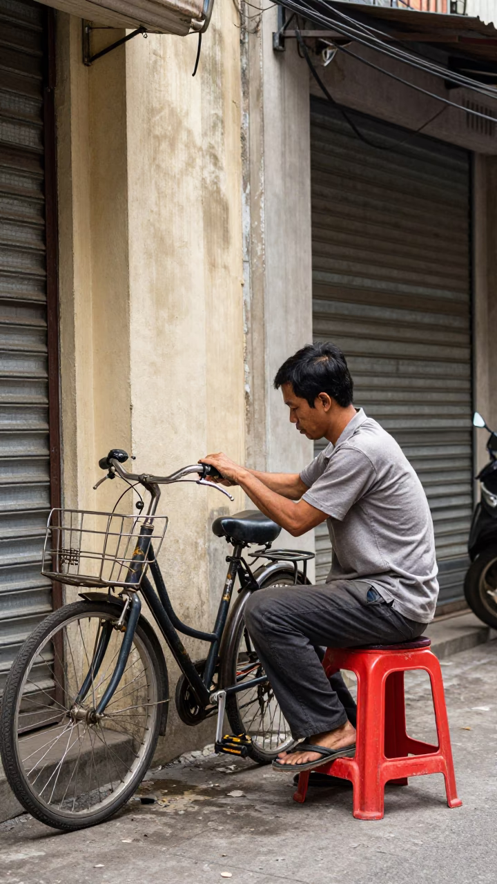Repairing Bicycle in Ho Chi Minh City in in Ho Chi Minh City, Vietnam