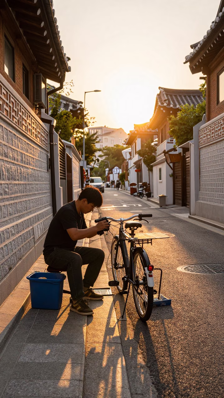 Repairing Bicycle in Seoul in in Seoul, South Korea