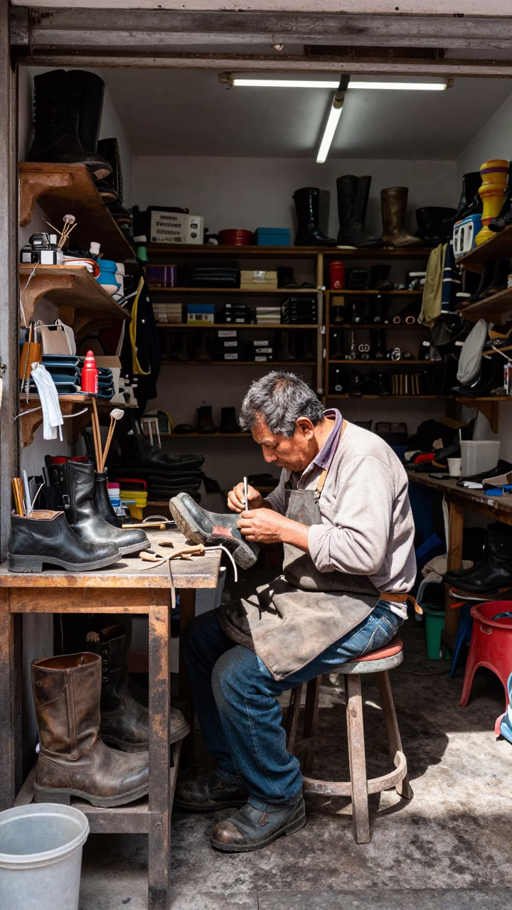 Repairing Boots in Mexico City in in Mexico City, Mexico