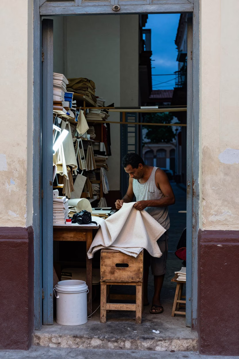 Repairing Canvas in Havana in in Havana, Cuba