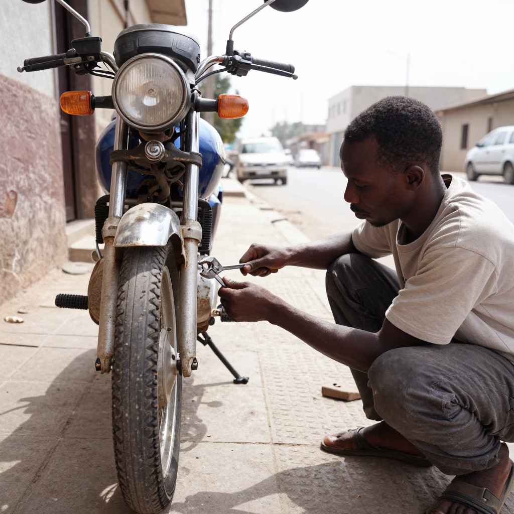 Repairing Motorcycle in Dakar in in Dakar, Senegal