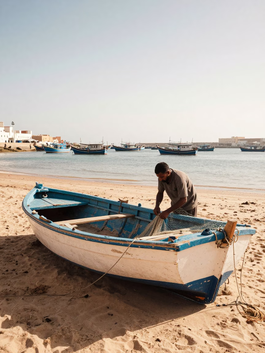 Repairing Net in Essaouira in in Essaouira, Morocco