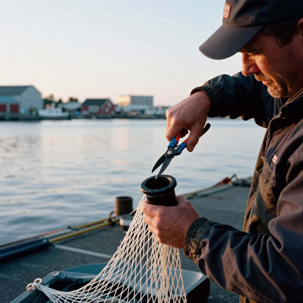 Repairing Nets in Halifax at The Early Morning Light in in Halifax, Nova Scotia, Canada