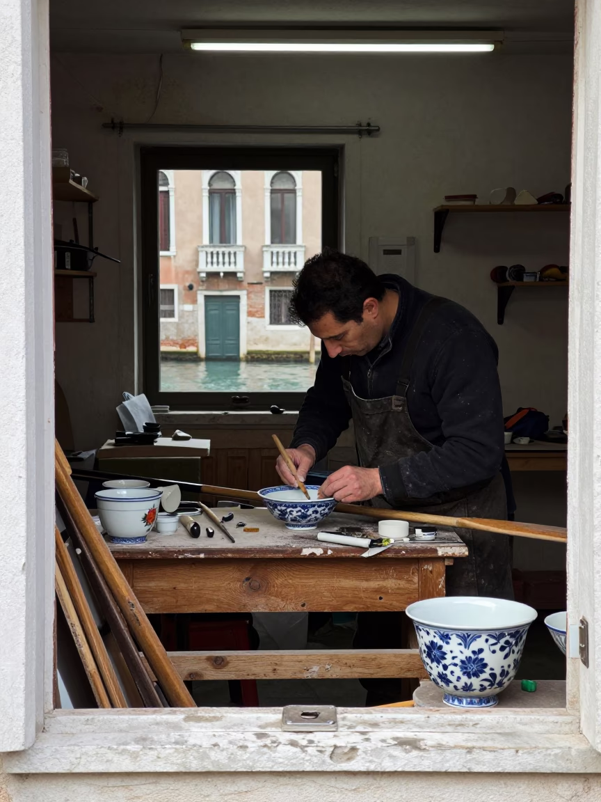 Repairing Oar in Venice in in Venice, Italy