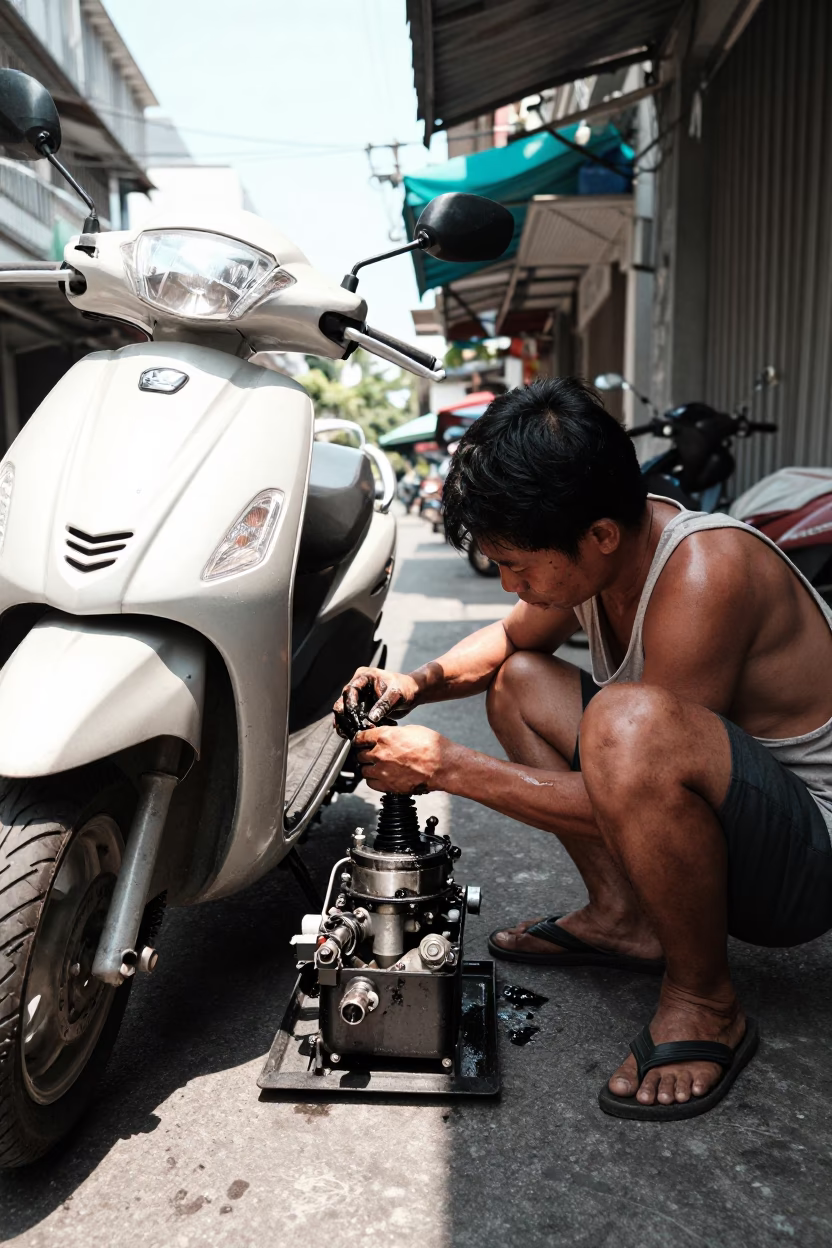 Repairing Scooter in Bangkok in in Bangkok, Thailand