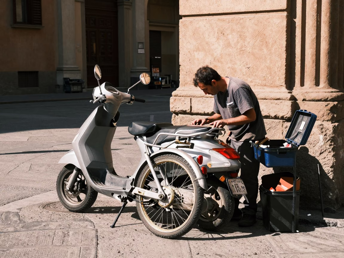 Repairing Scooter in Bologna in in Bologna, Italy