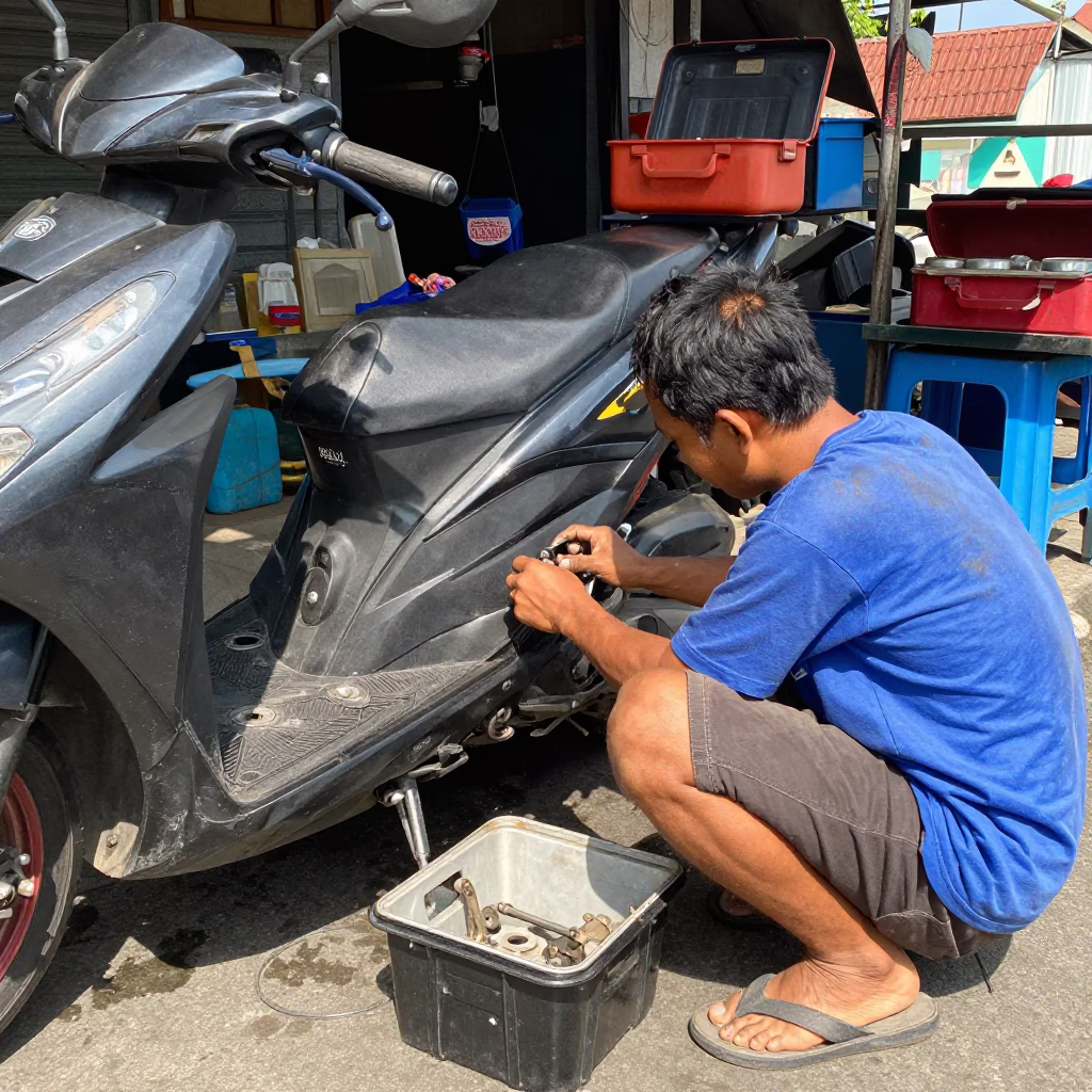 Repairing Scooter in Denpasar in in Denpasar, Indonesia