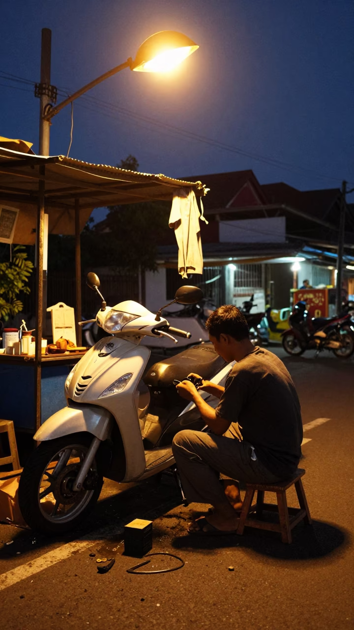 Repairing Scooter in Yogyakarta in in Yogyakarta, Indonesia