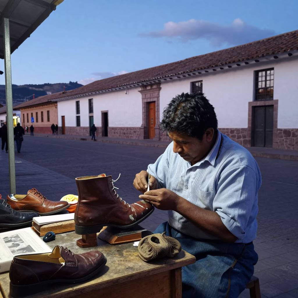 Repairing Shoes in Cusco in in Cusco, Peru