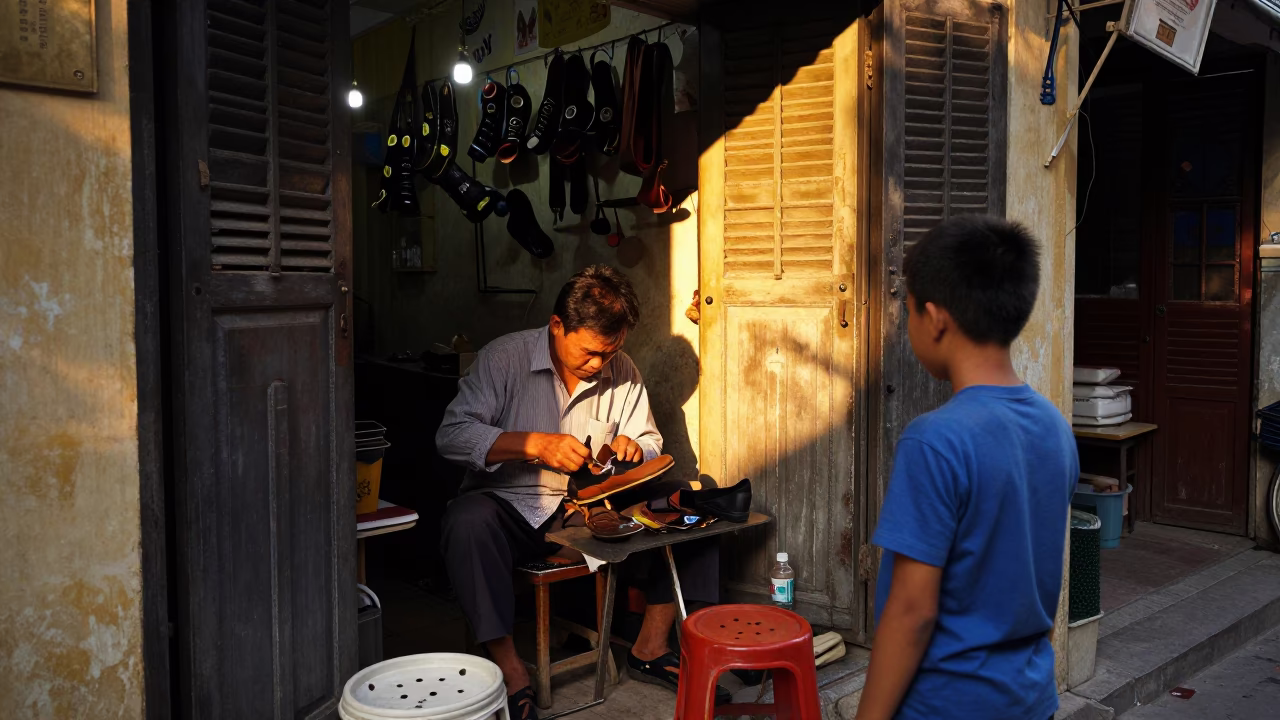 Repairing Shoes in Hanoi in in Hanoi, Vietnam