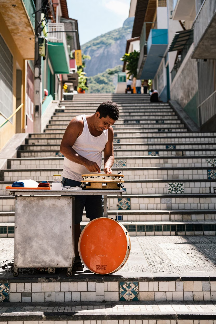 Repairing Tambourine in Rio De Janeiro in in Rio de Janeiro, Brazil