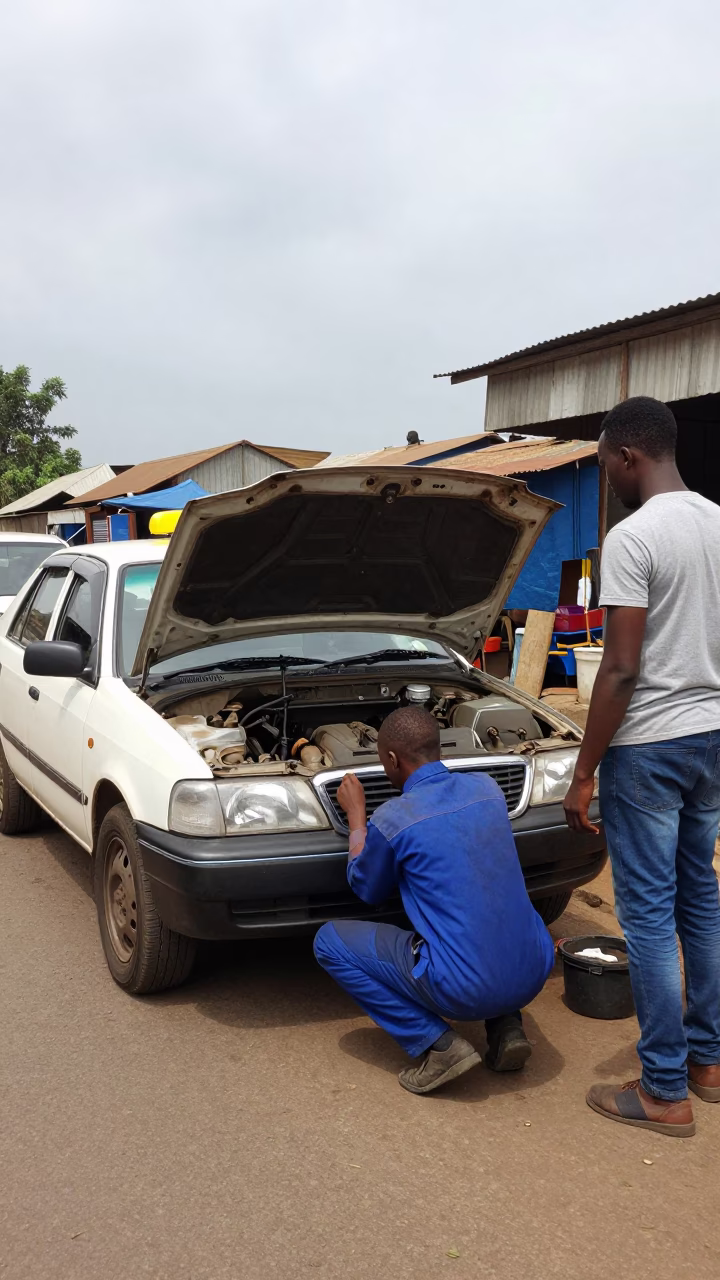 Repairing Taxi in Accra in in Accra, Ghana