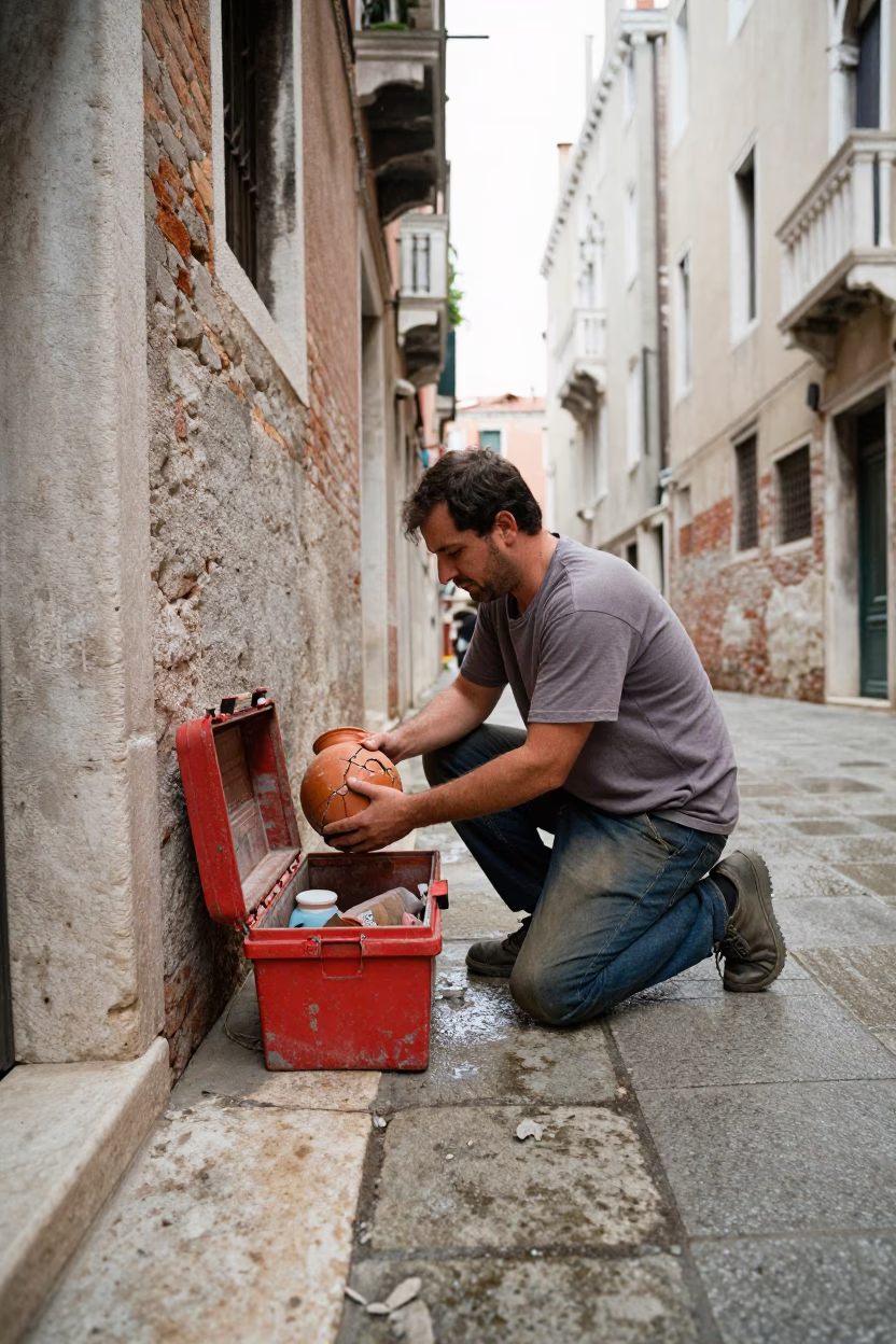 Repairing Wall in Venice in in Venice, Italy
