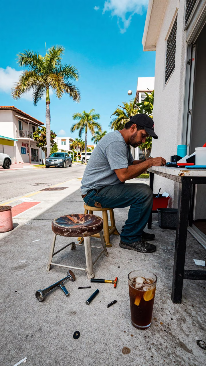 Repairman Pausing in Miami in in Miami, Florida, United States