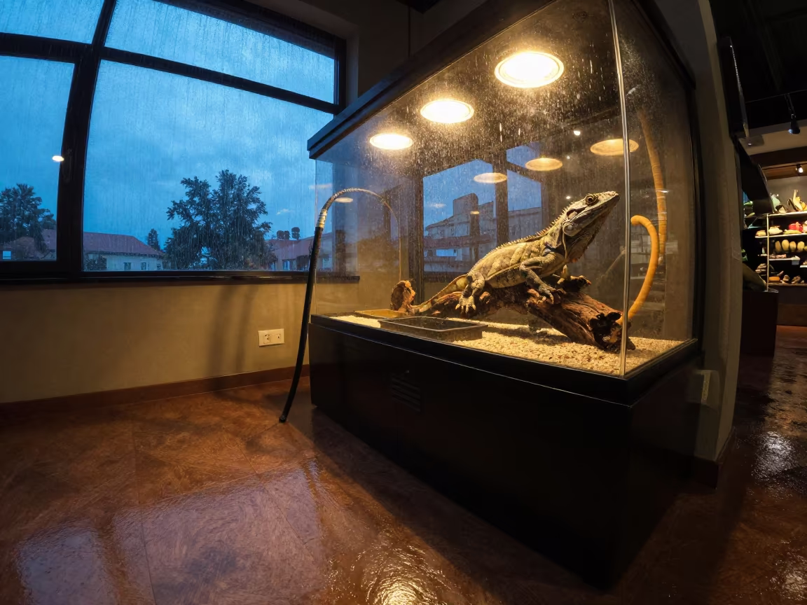 Reptile Feeding Station Hose After Rain in inside a fish bagging counter zone near Kielce