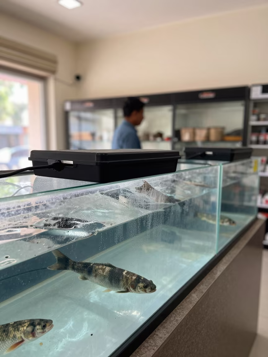 Reptile Heat Probe Reset in Amritsar Pet Shop in inside a fish bagging counter zone in Amritsar