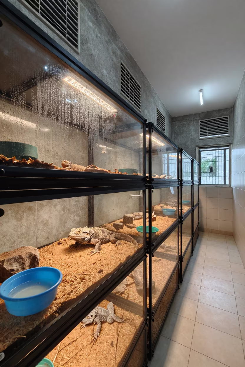 Reptile Shelf in Mutare Kennel Corridor in in a boarding kennel corridor in Mutare
