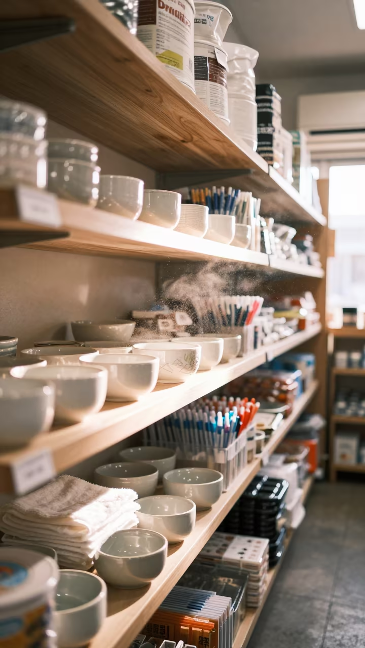 Reptile Shop Shelf Under Bright Task Light in inside a pet store aisle in Okinawa