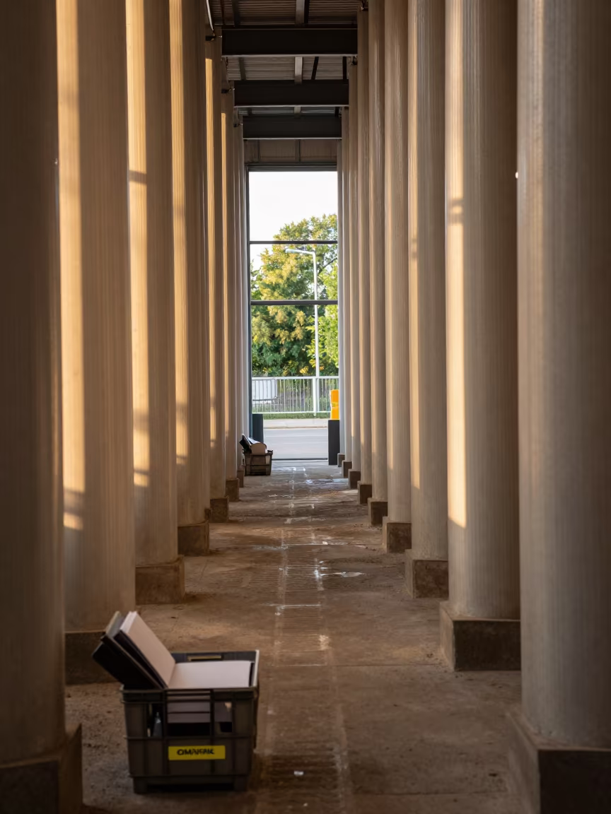 Reroute Sticker Tray in Frankfurt Warehouse Aisle in inside a warehouse aisle in Frankfurt