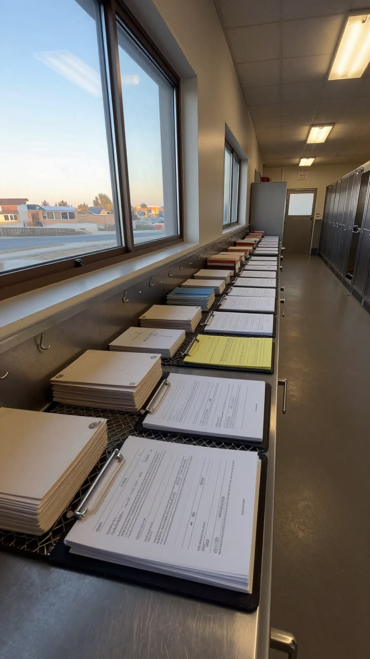 Rescue Transport Log Binder Kennel El Alto in in a boarding kennel corridor in El Alto