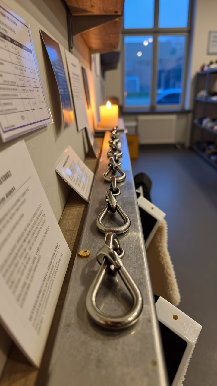 Rescue Van Leash Hooks in Bruges Kennel in in a boarding kennel corridor in Bruges