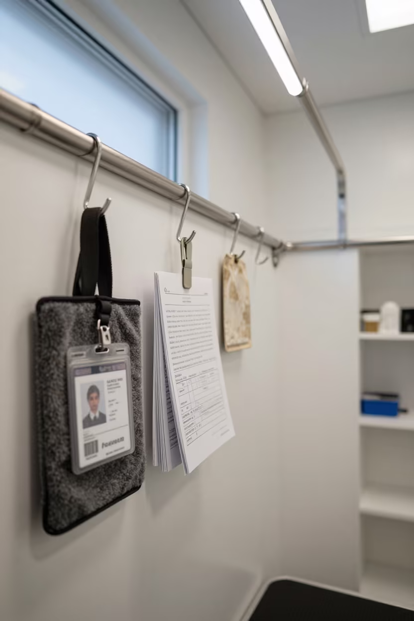 Rescue Van Leash Hooks Under Shelter Light in inside a grooming bay in Edmonton
