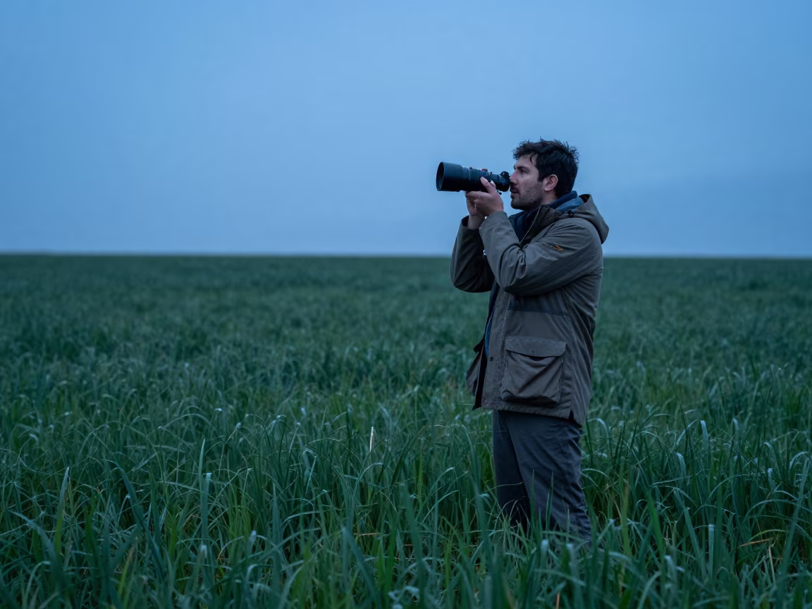 Researcher Recording Bird Calls in Ankara Twilight in in Ankara