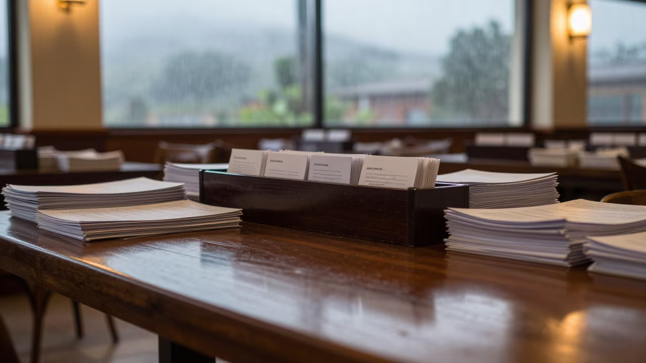 Reservation Packet Sorter in Huánuco Banquet Hall in inside a banquet hall before service in Huánuco
