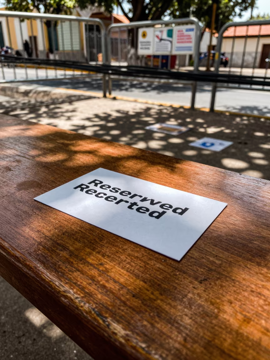 Reserved Seat Card on Wood in Tacna Protest Route in along barricaded protest routes in Tacna