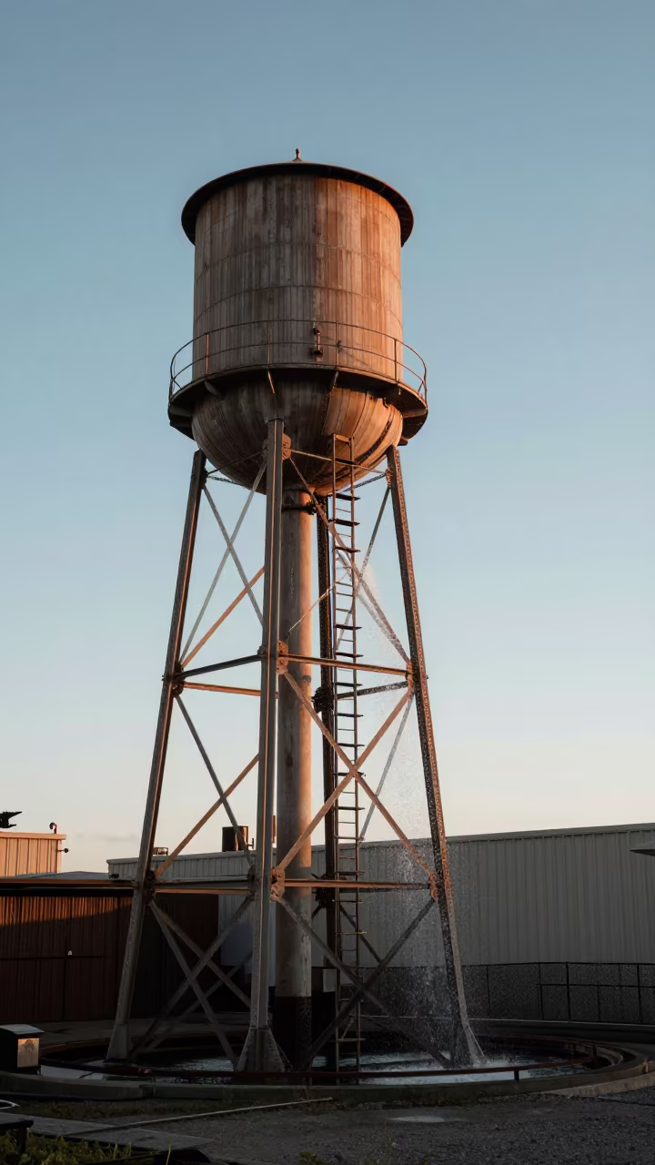 Reservoir Intake Under Sea Spray Evening Light in beside a water tower ladder near San Francisco