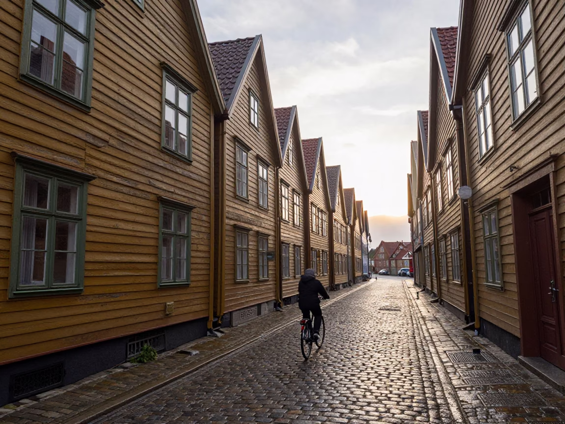 Resident just after sunrise in Bergen in in Bergen, Norway