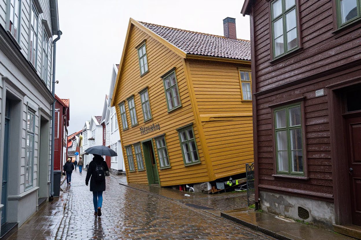 Resident Walking in Bergen in in Bergen, Norway