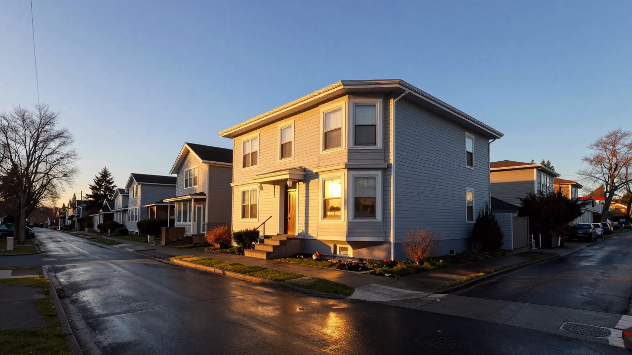 Residential Street in Portland at Sunset Light in in Portland, Oregon, United States