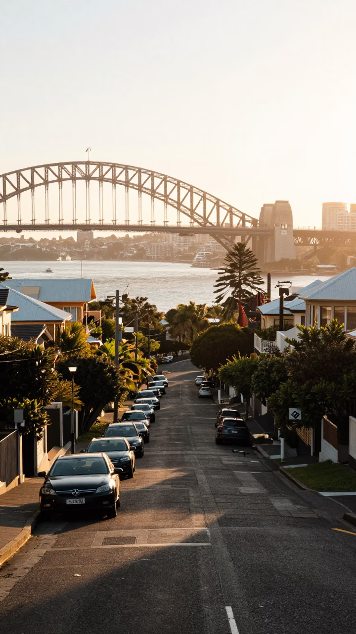 Residential Street just after sunrise in Sydney in in Sydney, New South Wales, Australia