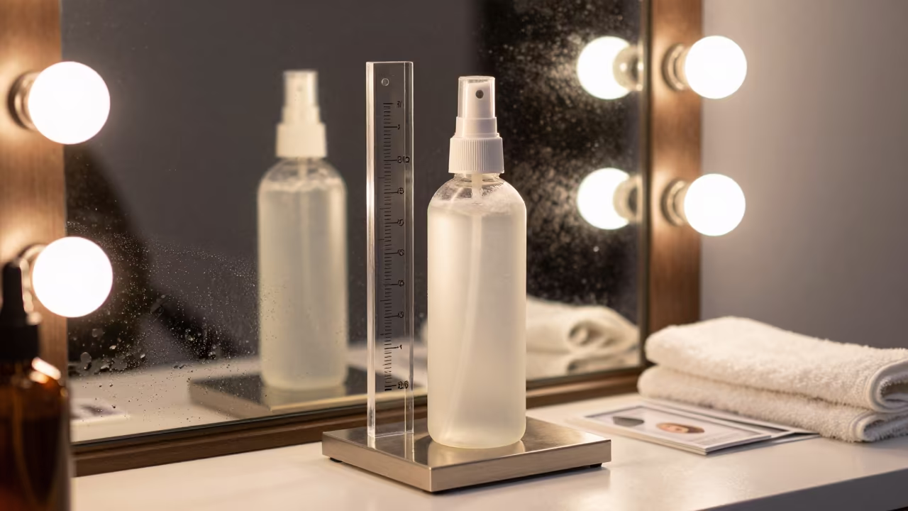 Residue Stained Stand Under Barber Mirror Light in at a barber station beneath mirror bulbs in Stamford