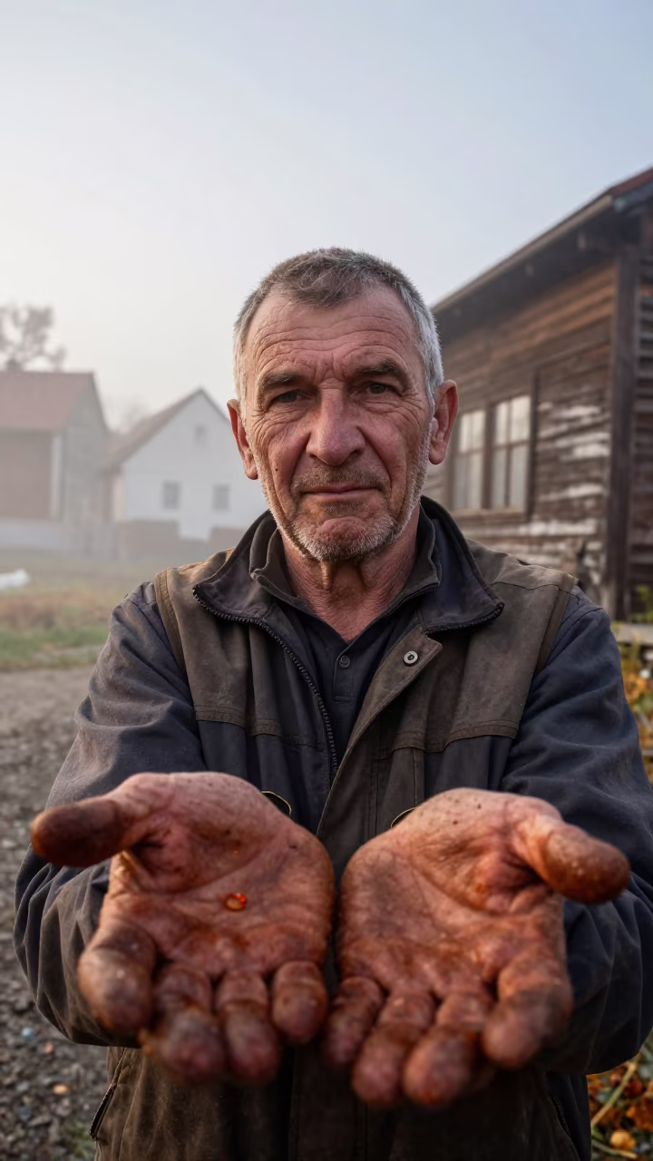 Resin Stained Hands and Weathered Face Portrait in in the old quarter in Bytom