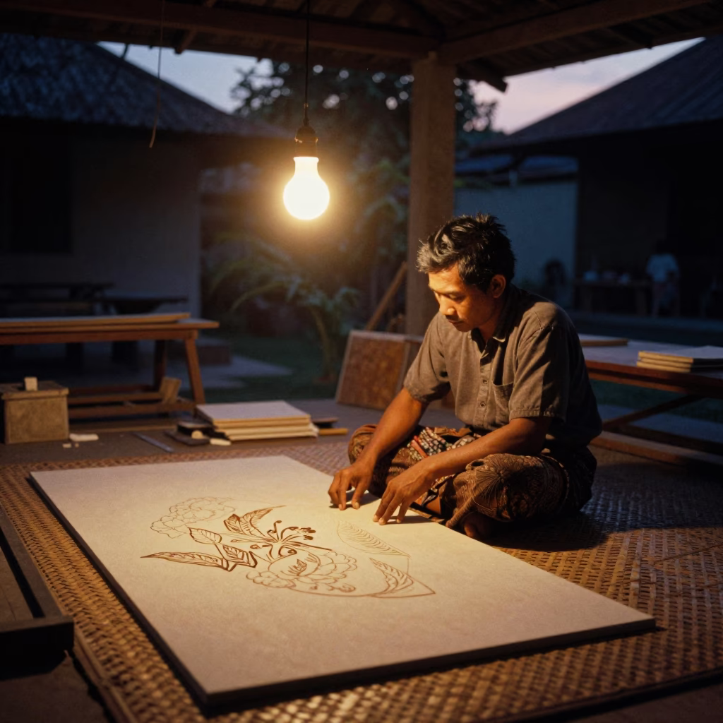 Resist Designs in Denpasar at The Early Evening Light in in Denpasar, Indonesia